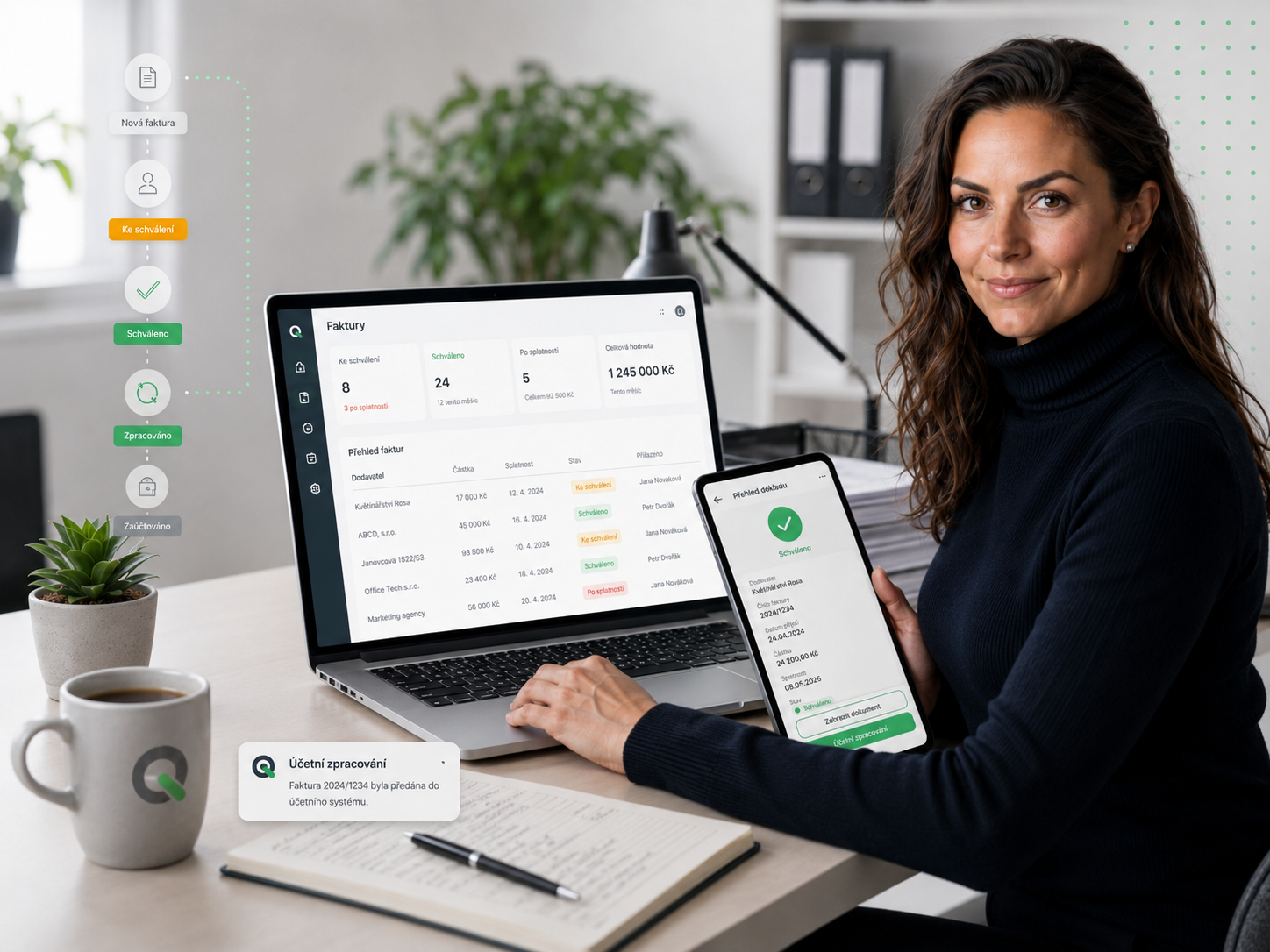 Q.Invoice schvalování faktur: digitální workflow od faktury ke schválení a účetnímu zpracování.